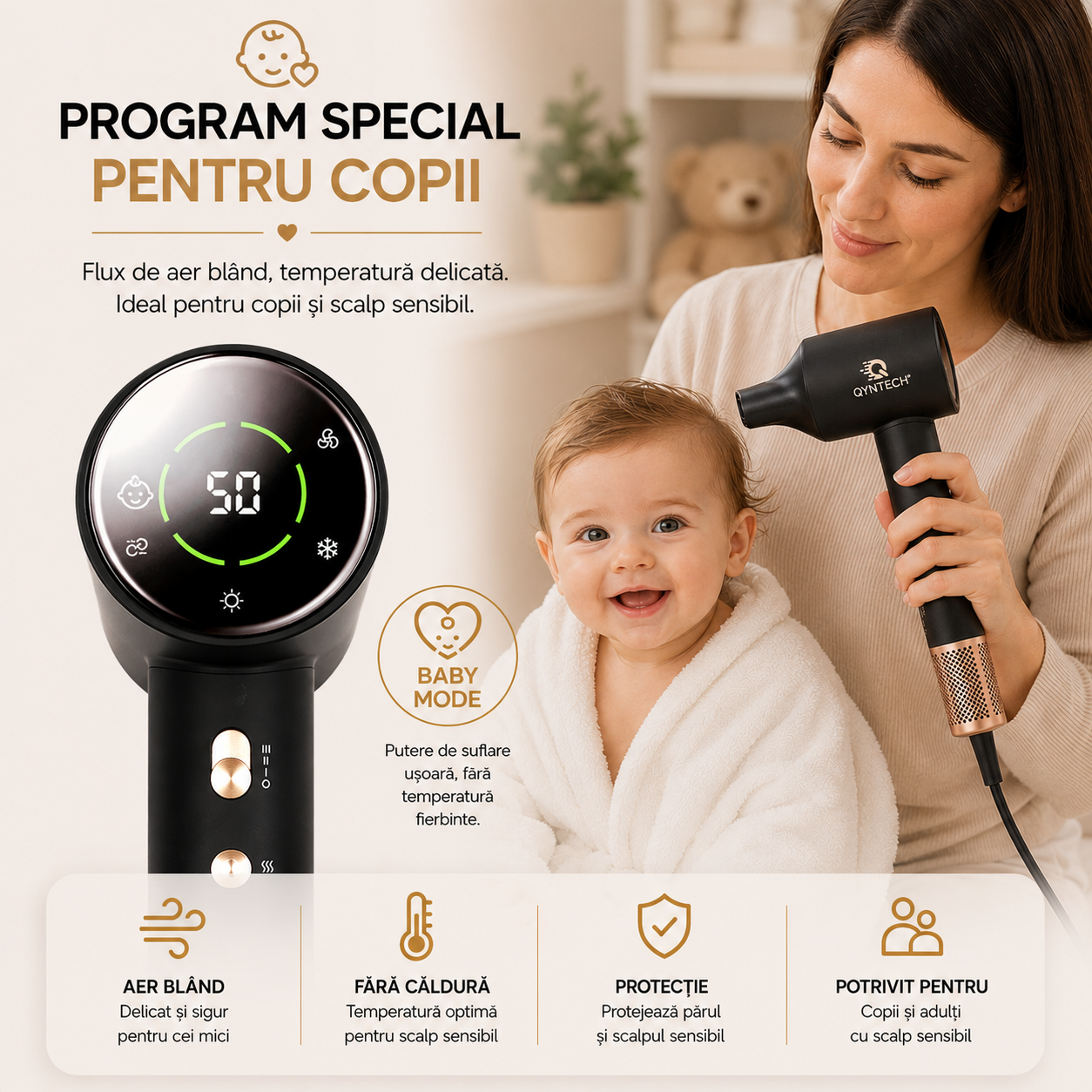 Uscător de păr profesional QYNTECH®, 110000 RPM